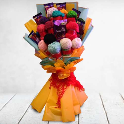 Colorful Bouquet of Knitting Wools n Mixed Cadbury Chocolate