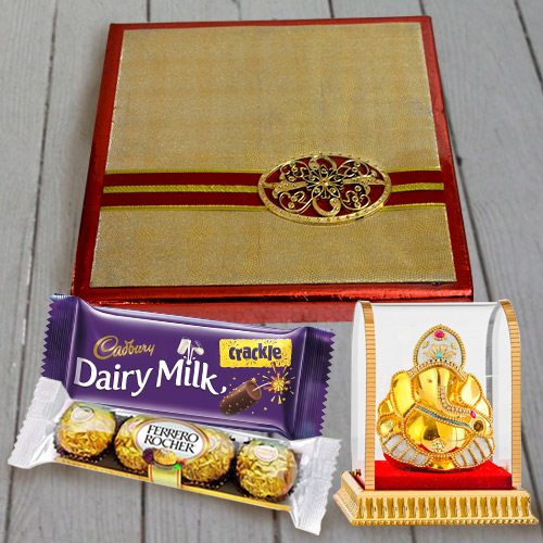 Assorted Dry Fruits N Chocolates Pack with Vighnesh Ganesh Idol