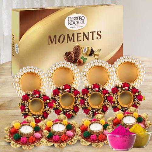 Outstanding Diya Set with Ferrero Rocher for Holi