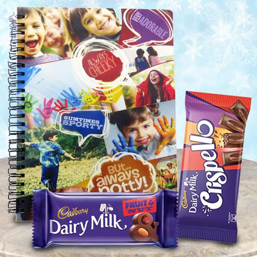 Trendy Personalized Gift of Presto Note Book n Cadbury Chocolates