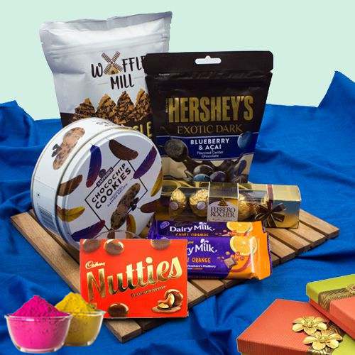 Exclusive Mixed Chocolates Hamper with Free Gulal for Holi
