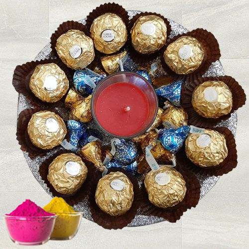 Decorative Tray of Chocolates with Aroma Candle N Free Gulal