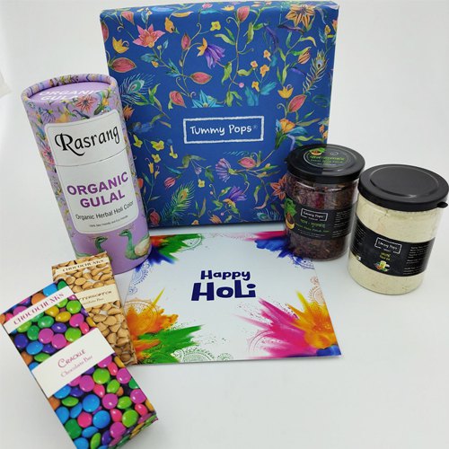 Ultimate Holi Hamper of Assorted Treats with Gulal