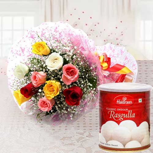 Delicious Haldirams Rasgulla with Mixed Roses