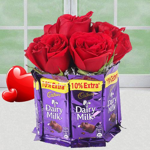 Alluring Red Rose n Cadbury Dairy Milk Bouquet