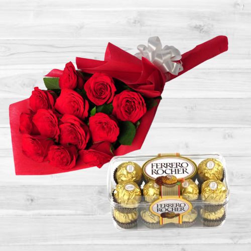 Smashing Love Combo of Red Roses n Ferrero Rocher Chocolate