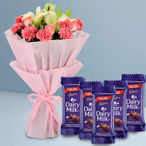 Lovely Mixed Flowers with Cadbury Dairy Milk Chocolate