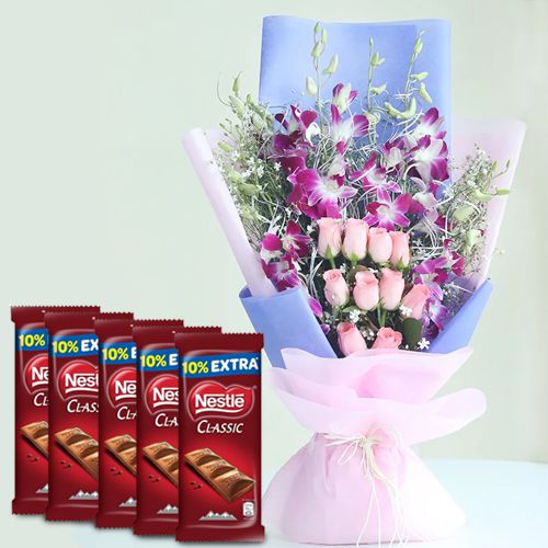 Valentine Love Mixed Flowers Bouquet with Nestle Chocolates