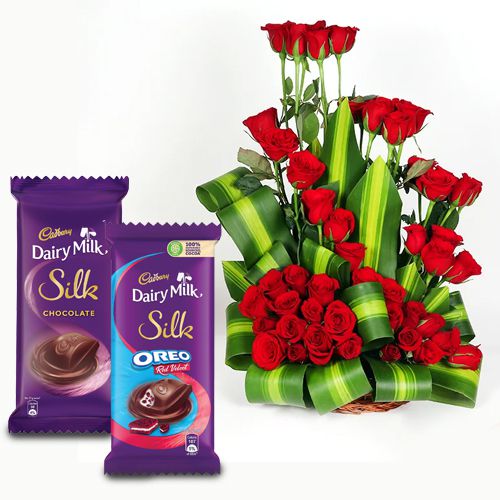 Love Filled Red Roses Arrangement with Cadbury Silk Pair