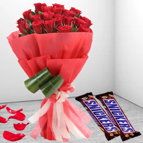 Wrapped with Love Red Roses with Snickers Chocolate