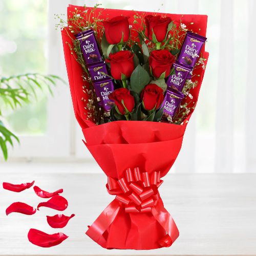 Radiance of Red Roses n Cadbury Chocolate Bouquet