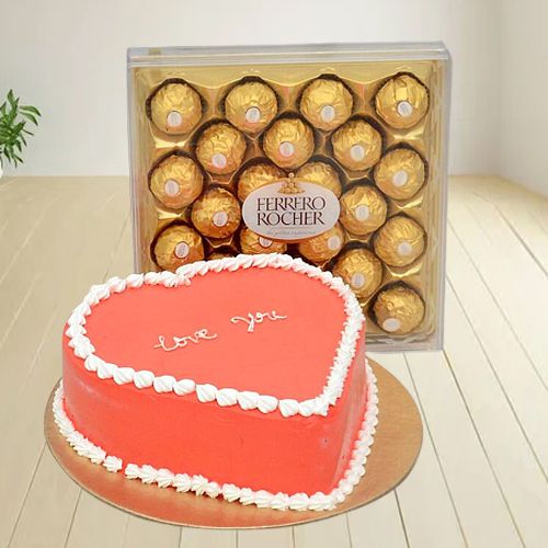 Exceptional Love You Chocolate Cake N Fererro Rocher Combo Treat