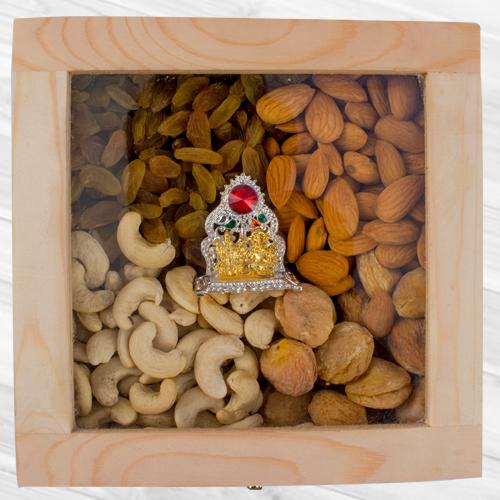 Amazing Wooden Box of Assorted Dry Fruits n Ganesh Laxmi Mandap