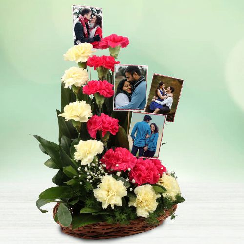 Eternal Romance Basket of Mixed Carnations with Personalized Pics