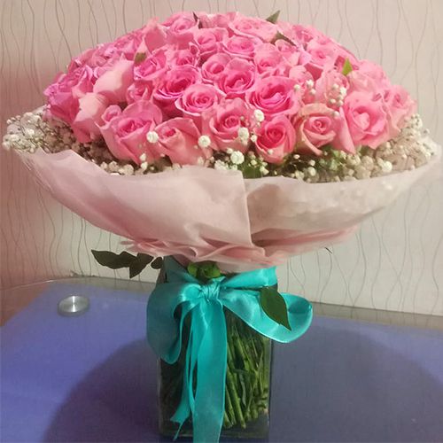 Elegance Redefined  50 Pink Roses Vase Arrangement