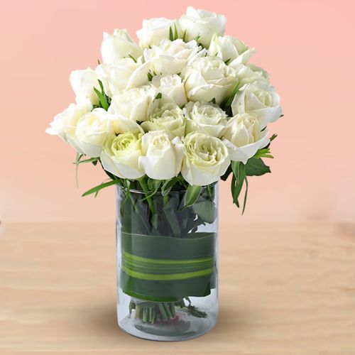 Exotic White Roses Vase Arrangement