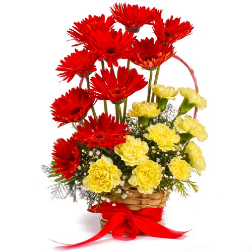 Awesome Basket Arrangement of Gerberas with Carnations