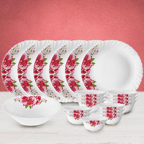 Exquisite Larah by Borosil Rose Red Silk Series Dinner Set