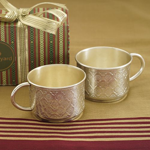 Elegant Tanjore Shubha Brass Tea Cups Gift Set