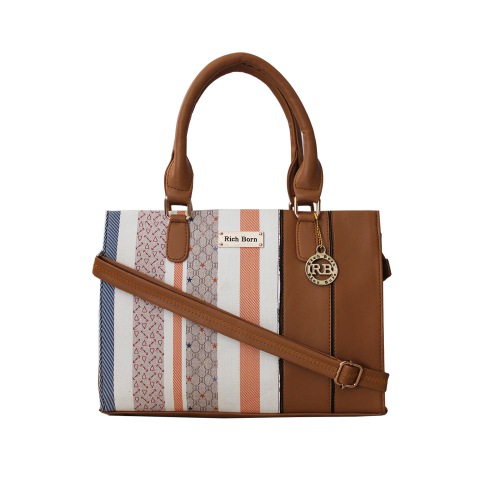 Classy Ladies Bag in Striped N Plain Combination