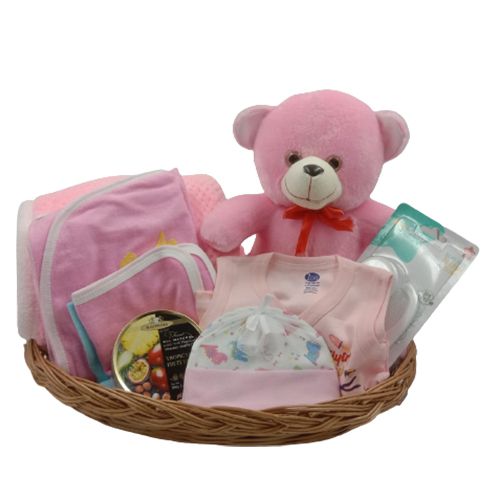 Awesome Baby Care Gift Basket with Simpkins Candies Tin N Teddy