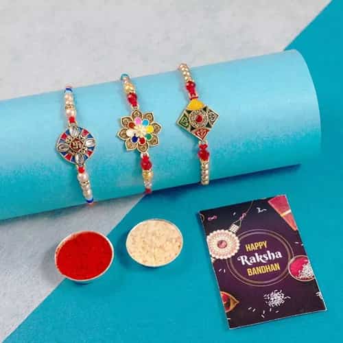 Kundan Rakhi Trio Gift Pack
