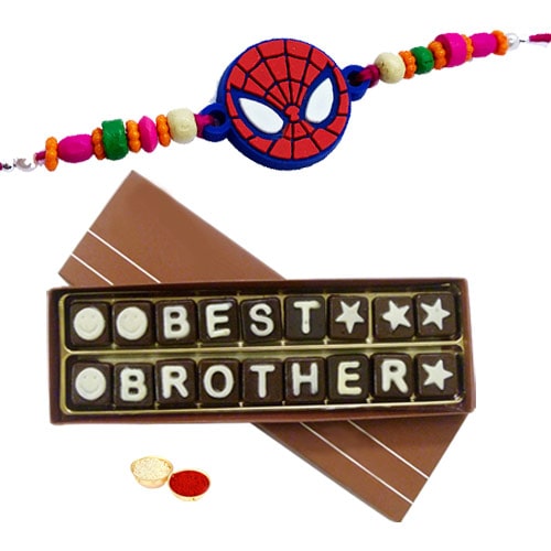 Best Brother Chocolate Pack (18 pcs) with Spiderman Rakhi and Roli Tilak Chawal