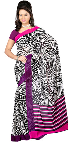 Classic Dani Georgette Saree with the Touch of Black and White Colour