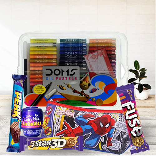 Wonderful Spiderman Kids Stationery, Colours n Chocolates Combo